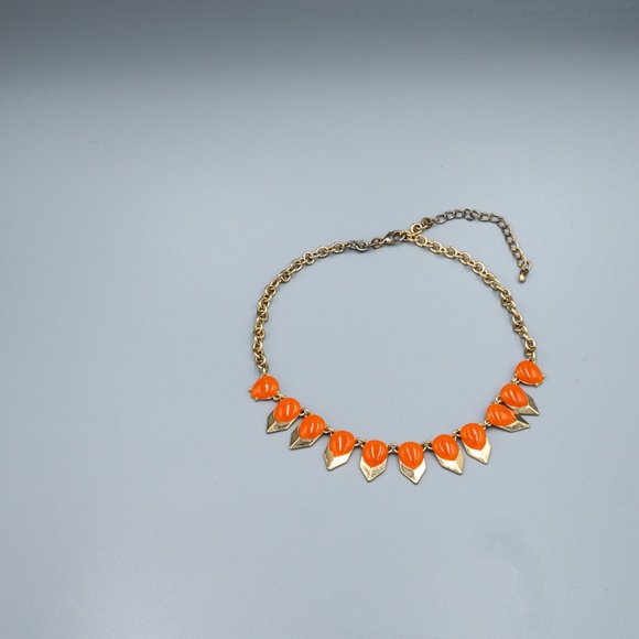 Orange and Gold Tone Statement Necklace - Picture 2 of 5